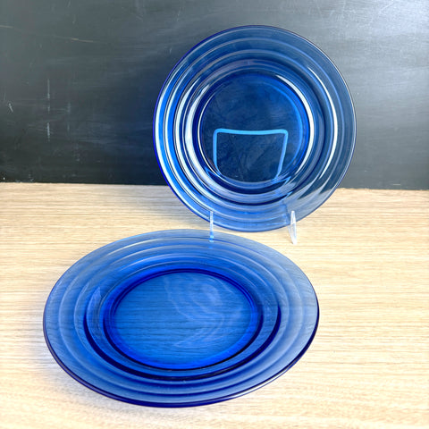 Hazel Atlas Moderntone Ritz blue cobalt 9" dinner plates - set of 2 - 1930s vintage