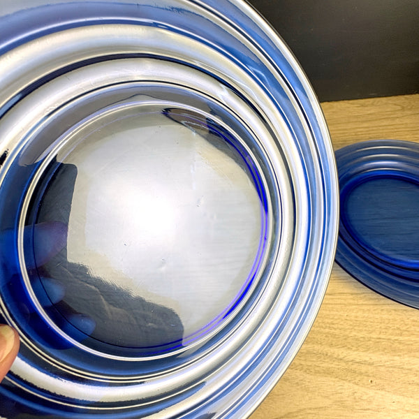 Hazel Atlas Moderntone Ritz blue cobalt 9" dinner plates - set of 2 - 1930s vintage