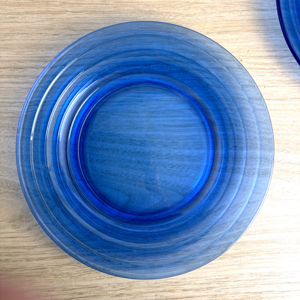 Hazel Atlas Moderntone Ritz blue cobalt 9" dinner plates - set of 2 - 1930s vintage