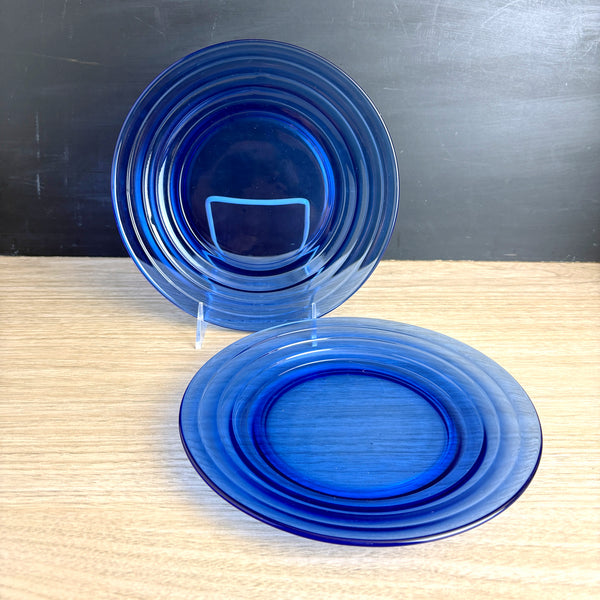 Hazel Atlas Moderntone Ritz blue cobalt 9" dinner plates - set of 2 - 1930s vintage
