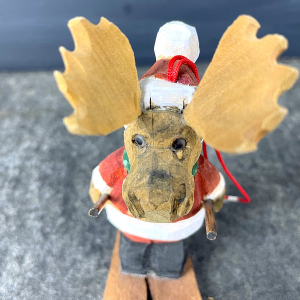 Crate and Barrel skiing moose wood ornament - NWT - NextStage Vintage