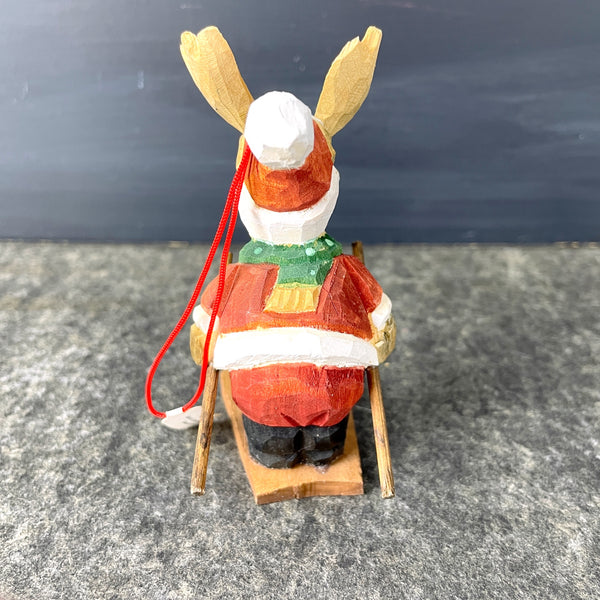 Crate and Barrel skiing moose wood ornament - NWT - NextStage Vintage