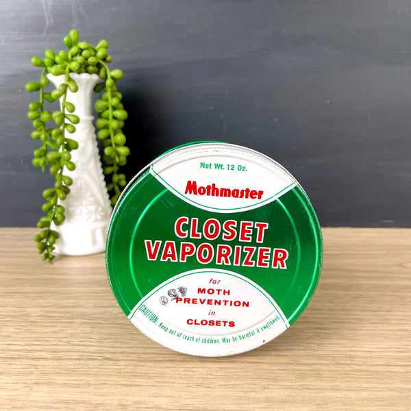 Mothmaster Closet Vaporizer moth prevention tin - 1960s vintage