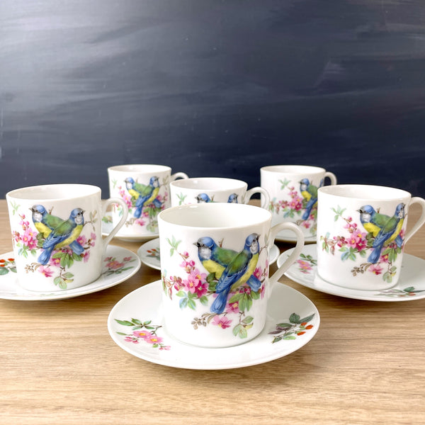 Mottahedeh Aviary pattern flat cups and saucers - set of 6 - NextStage Vintage