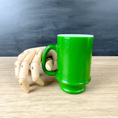 Mid-century lime green orange peel milk glass coffee mug - NextStage Vintage