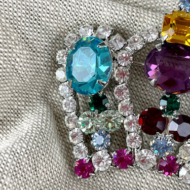 Paris multi color rhinestone crown brooch 1990s vintage - NextStage Vintage