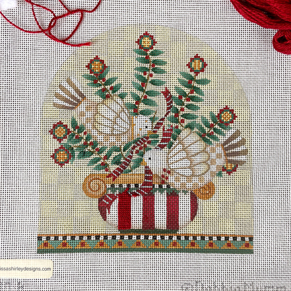 Debbie Mumm Two Turtle Doves needlepoint canvas with threads - NextStage Vintage