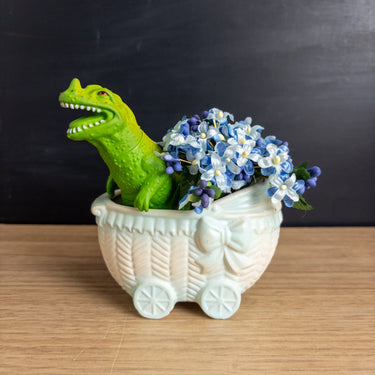 Vintage Napco Baby Carriage Planter C-6906 - Blue & White Buggy Nursery Decor - 1960s Baby Shower Gift