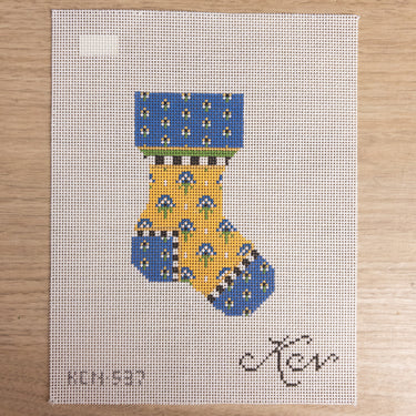 Kelly Clark Blue Provence Mini Sock Stocking Needlepoint Canvas KCN537 NOS