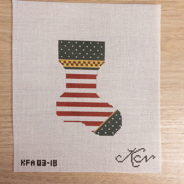 Kelly Clark Red & White Striped Mini Stocking Needlepoint Canvas KFA03-18