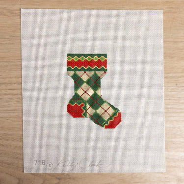 Kelly Clark Christmas Argyle Mini Stocking Needlepoint Canvas KCN718 NOS