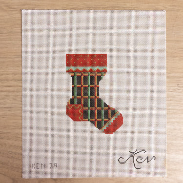 Kelly Clark Christmas Plaid Mini Stocking Needlepoint Canvas KCN79 NOS