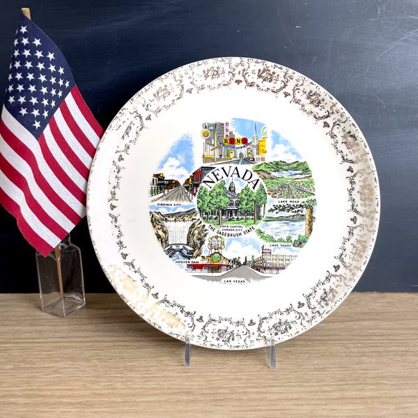 Nevada state souvenir plate - 1960s road trip travel souvenir