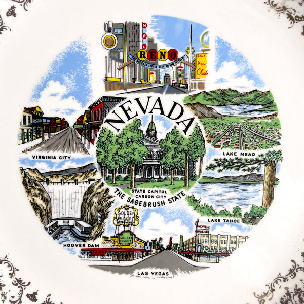 Nevada state souvenir plate - 1960s road trip travel souvenir