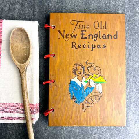 Fine New England Recipes - 1968 cookbook with novelty wood cover - NextStage Vintage