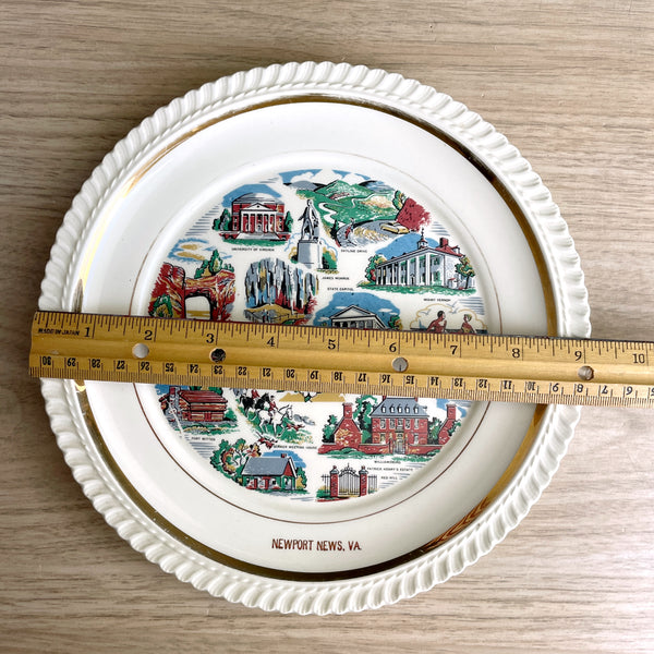 Virginia souvenir state plate - Newport News - 1960s vintage plate wall decor
