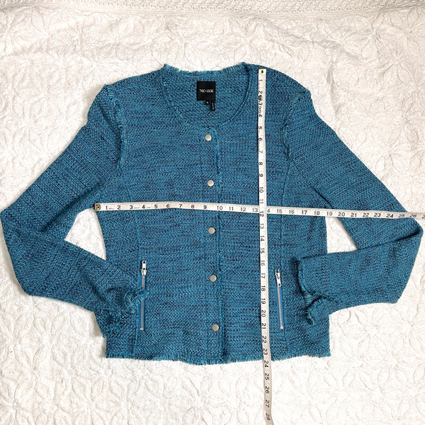 Nic & Zoe blue tweed jacket with fringed edges - size M - NextStage Vintage