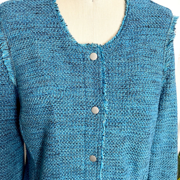 Nic & Zoe blue tweed jacket with fringed edges - size M - NextStage Vintage