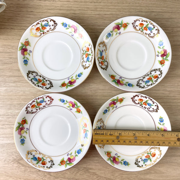 Noritake gilt and floral teacups and saucers - set of 8 - vintage tableware - NextStage Vintage