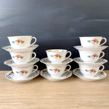 Noritake gilt and floral teacups and saucers - set of 8 - vintage tableware - NextStage Vintage