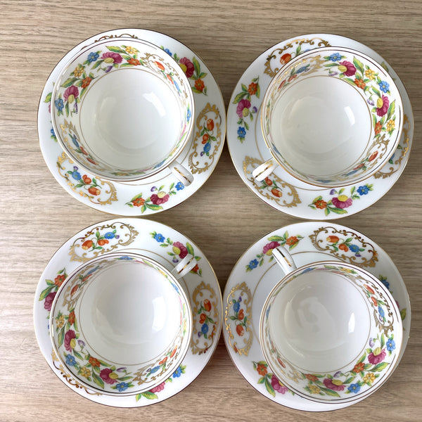 Noritake gilt and floral teacups and saucers - set of 8 - vintage tableware - NextStage Vintage