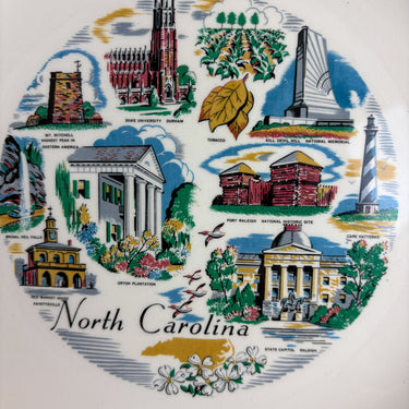 North Carolina state souvenir decorative plate - 1960s road trip vintage decor