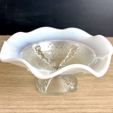 Northwood Button Panels White Opalescent Footed Bowl Antique Pressed Glass 1900
