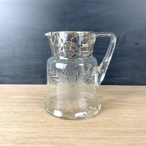 Art nouveau silver overlay glass pitcher with floral design - 1920s vintage - NextStage Vintage