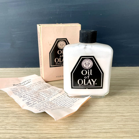 Oil of Olay Beauty Lotion in glass bottle with box - vintage lotion bottle - NextStage Vintage
