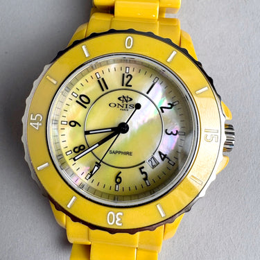 Oniss Paris ON8043-L Sapphire Crystal Yellow Ceramic MOP Dial Womens Watch
