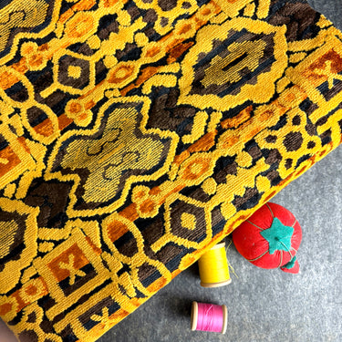 Vintage chenille fabric remnant - upholstery weight - brown rust gold black - NextStage Vintage