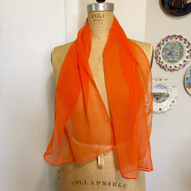 Vintage sheer chiffon polyester scarf - 1970s vintage orange - made in Japan - NextStage Vintage