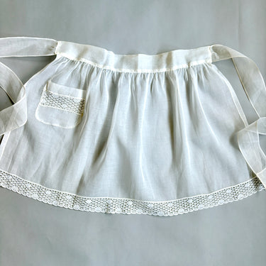 Vintage White Organza Hostess Apron With Pocket and Lace Trim - NextStage Vintage