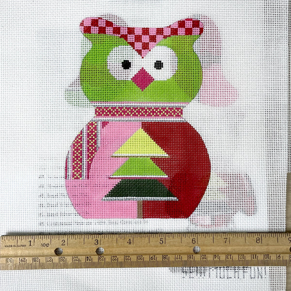 Sew Much Fun! Girl Christmas Owl handpainted needlepoint canvas - NextStage Vintage