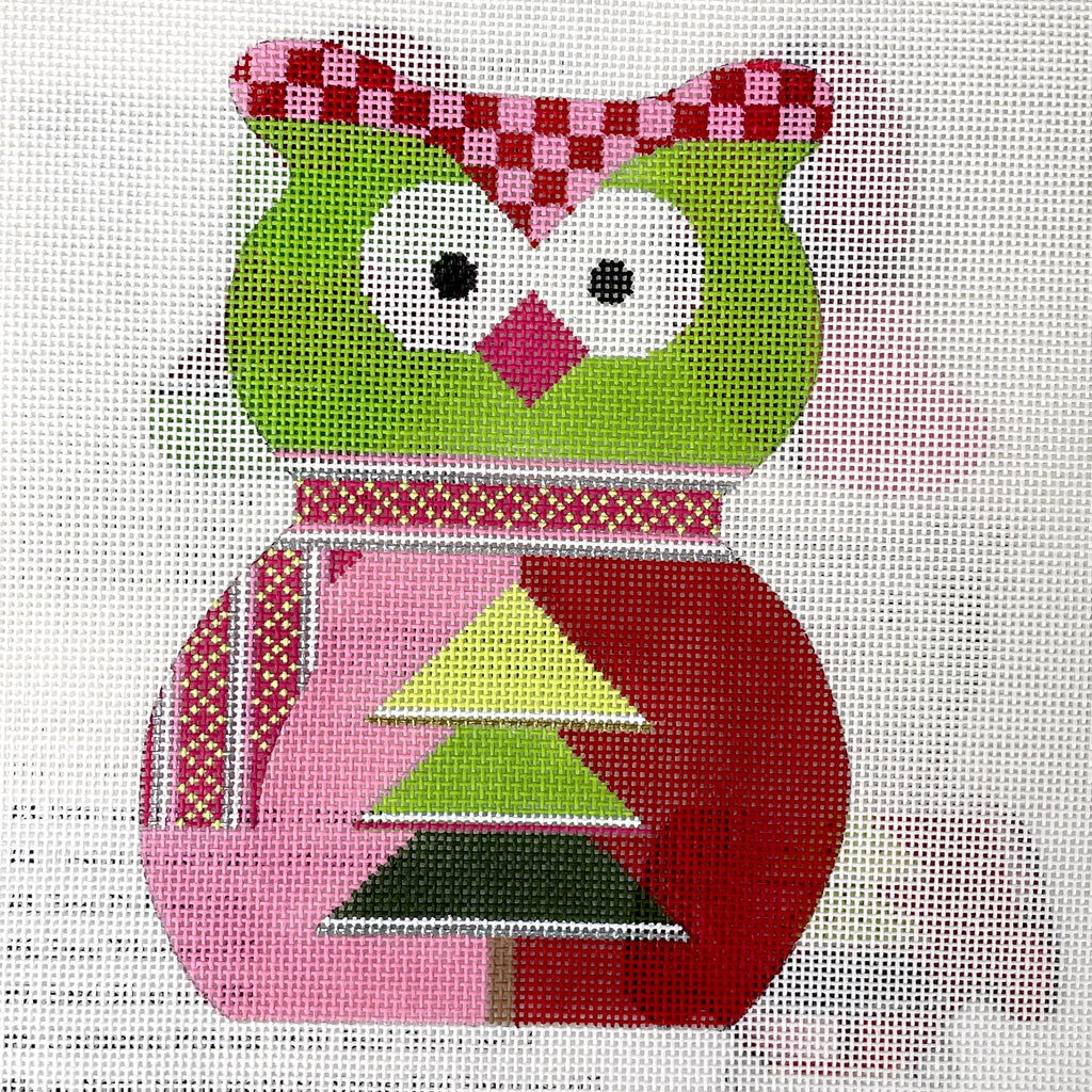 Sew Much Fun! Girl Christmas Owl handpainted needlepoint canvas
