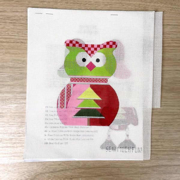 Sew Much Fun! Girl Christmas Owl handpainted needlepoint canvas - NextStage Vintage
