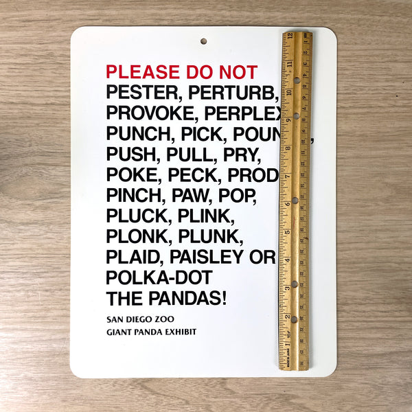 San Diego Zoo PLEASE DO NOT giant panda exhibit plastic sign - 1980s vintage - NextStage Vintage