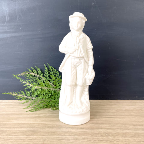 Victorian parian ware figural gardeners man with basket and shovel - antique figurine
