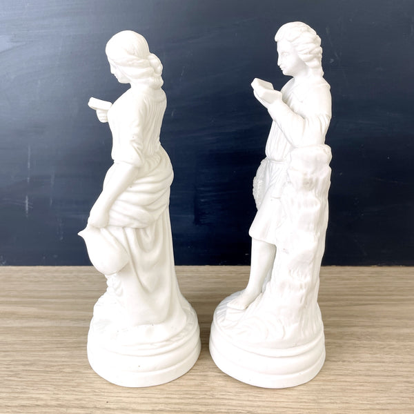 Victorian parian ware couple reading figurines - romantic library decor - NextStage Vintage