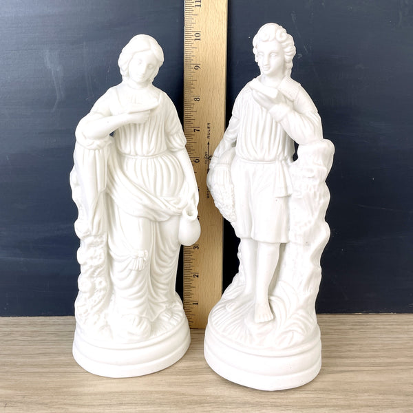 Victorian parian ware couple reading figurines - romantic library decor - NextStage Vintage