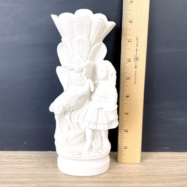 Victorian parian ware girl with goat vase - turn of the century antique - NextStage Vintage