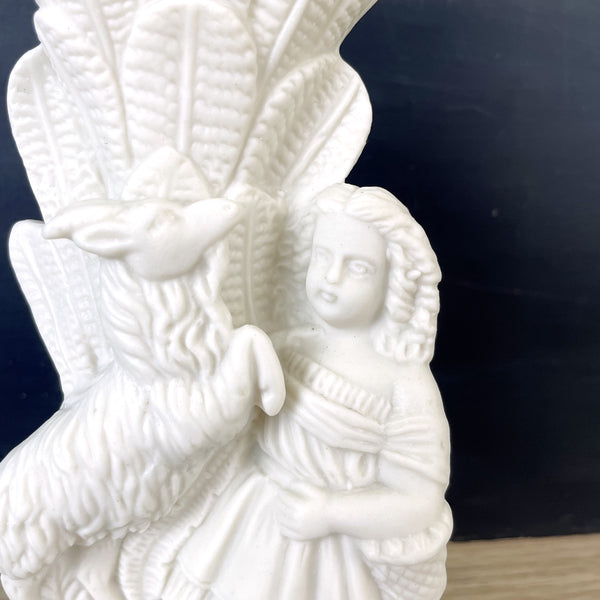 Victorian parian ware girl with goat vase - turn of the century antique - NextStage Vintage
