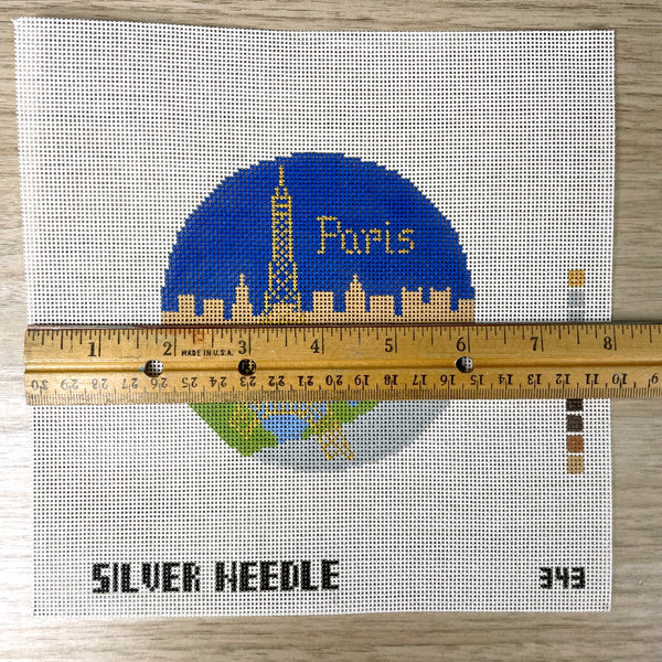 Silver Needle Paris travel round handpainted needlepoint canvas #343 - NextStage Vintage
