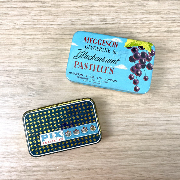 Meggeson and Pix Pastilles tins - set of 2 vintage tins - NextStage Vintage