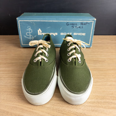 Vintage 1960s-70s JC Penney Loden Green Canvas Boat Shoes Deadstock Original Box