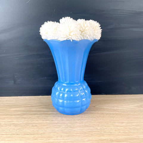 Anchor Hocking pineapple vase with periwinkle blue fired on finish - 1950s vintage - NextStage Vintage