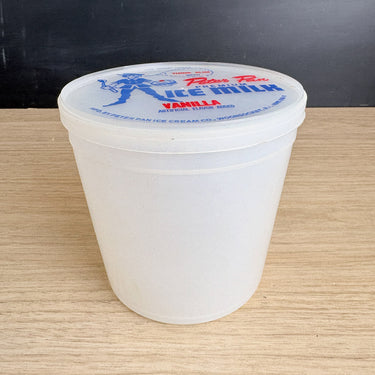 Vintage Peter Pan Ice Cream Woonsocket RI Think Slim Milk Quart Tub Container
