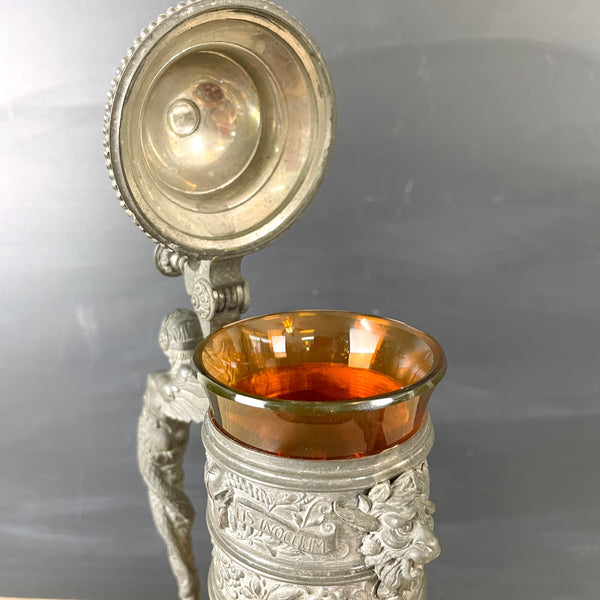 Bacchus Art Nouveau pewter overlay claret jug carafe - 1890s antique - NextStage Vintage
