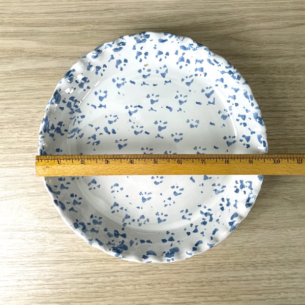 Blue spongeware pottery 9 inch fluted pie plate - Bybee? - NextStage Vintage