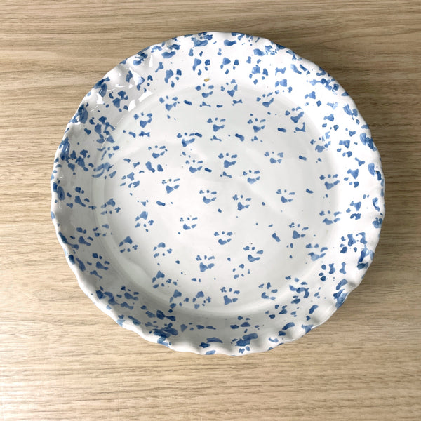 Blue spongeware pottery 9 inch fluted pie plate - Bybee? - NextStage Vintage